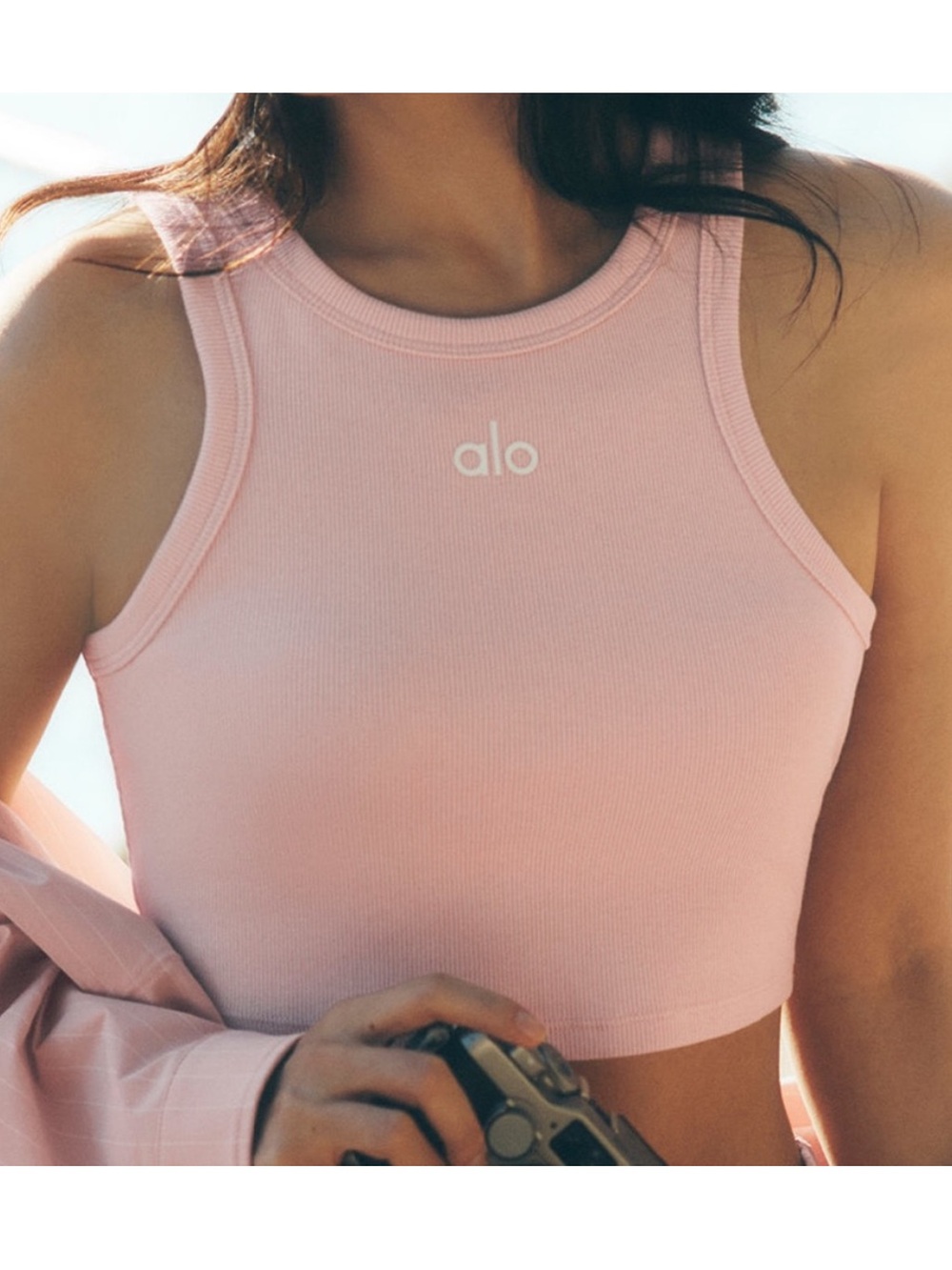 ALO Yoga Aspire Tank - Pink and white quartz Racerback Crop Top 🩷 SOLD OUT